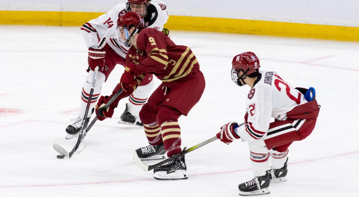 Ryan Leonard, pictured, tallied a goal and two assists in BC's win. (Kellen Davis / Heights Staff)