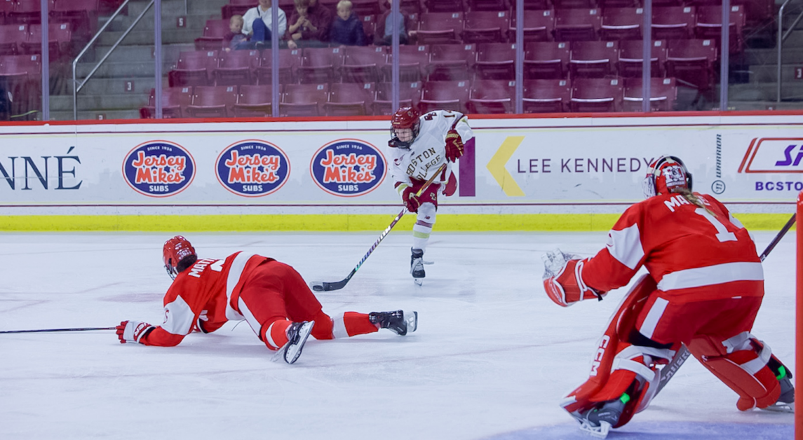 BC outshot BU 29–18 in its 3–0 win. (Sarah Fleming / Heights Editor)