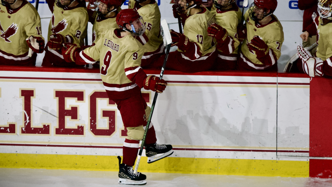 Ryan Leonard and Cutter Gauthier each scored two goals in BC’s win. (Aditya Rao / Heights Staff) 