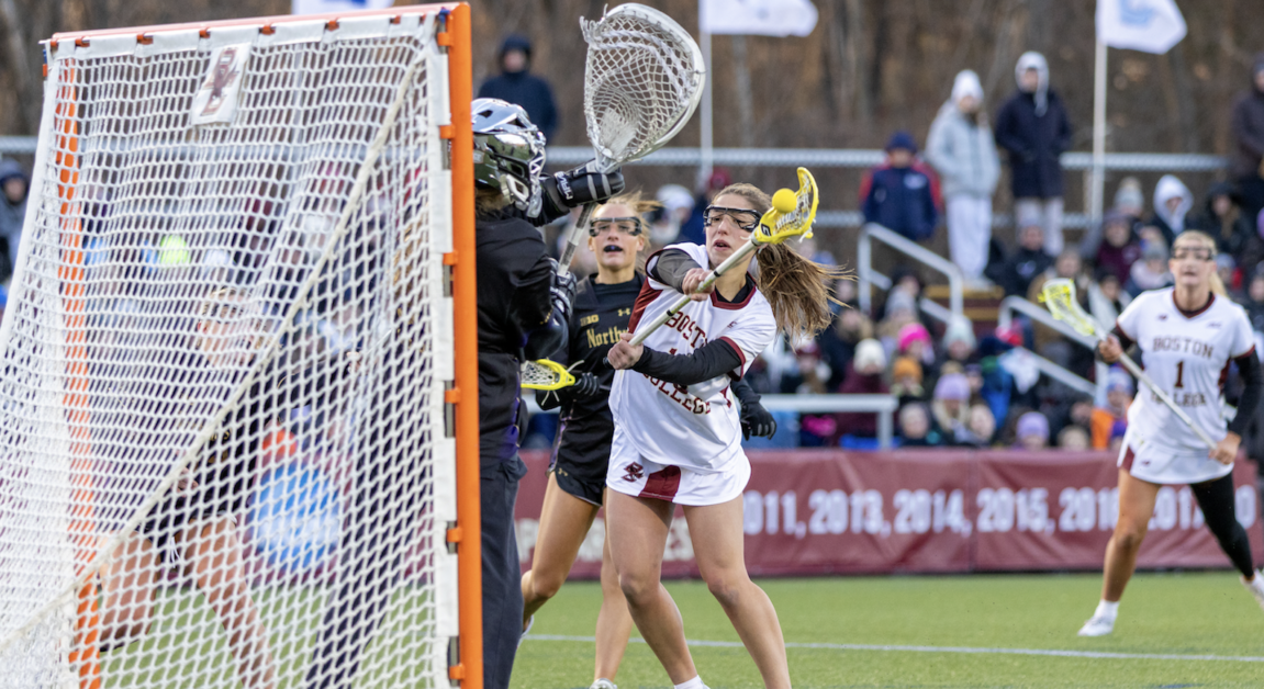 Emma LoPinto, pictured, scored seven goals in BC’s win. (Kellen Davis / Heights Staff)