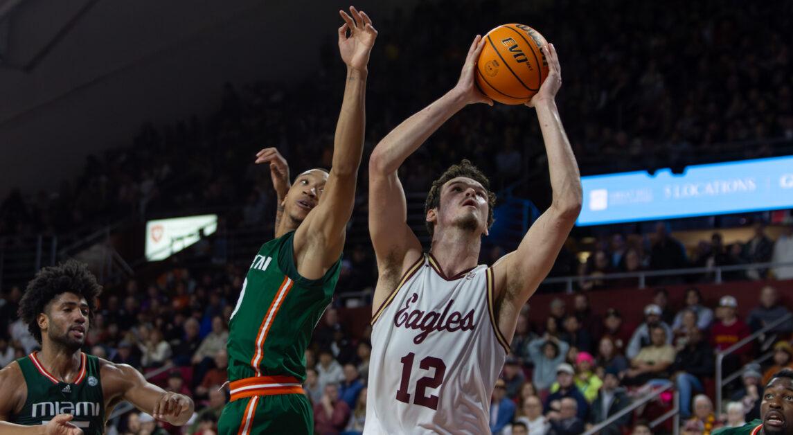 Quinten Post, pictured, tallied 19 points, nine rebounds, and three steals in BC's win. (Sarah Fleming / Heights Editor)