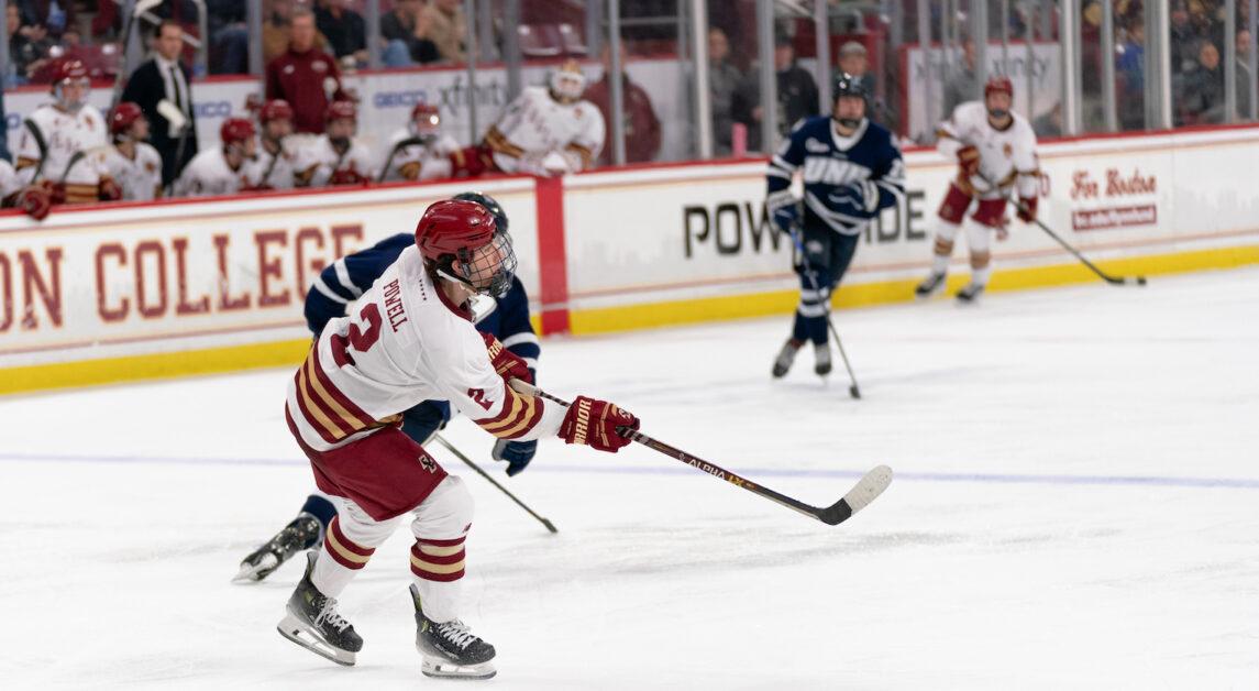 BC Captain Eamon Powell, pictured, scored BC's only goal in the Eagles' win. (Chris Ticas / Heights Editor)