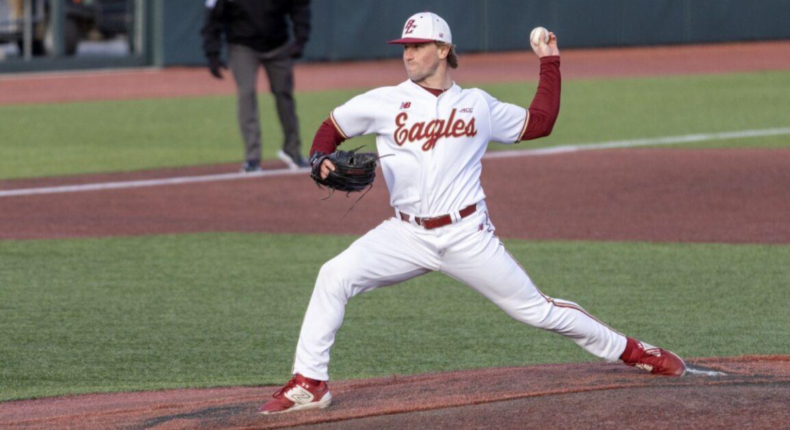 In the Eagles' 17–9 victory over the Crimson, BC completed a five-run eighth inning. (Kellen Davis / Heights Staff) 