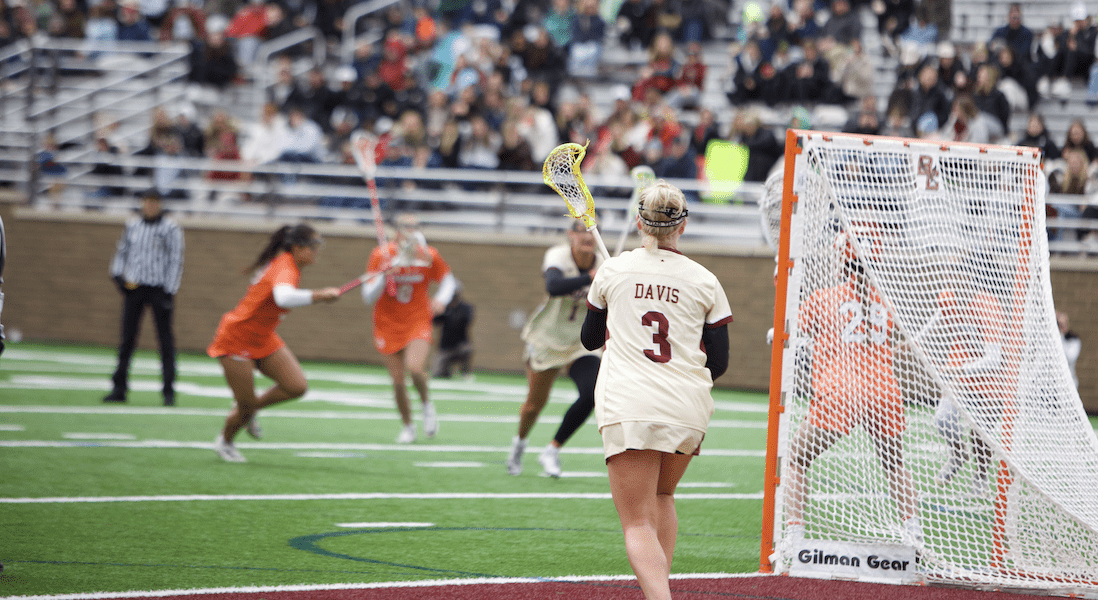 In BC's 13–12 lost to UVA, the Eagles lost following a Cavalier goal one minute and thirty seconds into the overtime period. ( Ellie El-Fishawy / Heights Staff)