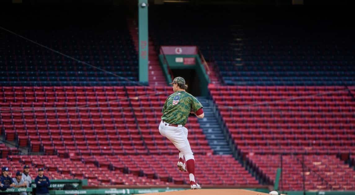West, pictured, was selected in the 12th round of the MLB Draft by the Arizona Diamondbacks. He started 28 games in 60 appearances with the Eagles in his four-year career. (Ethan Ott / Heights Archives) 