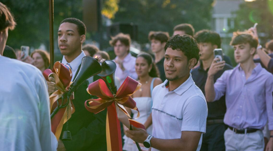 The class of 2028 and the inaugural Messina College class marched down Linden Lane Thursday evening, banners held high, celebrating the inception of their time at Boston College.