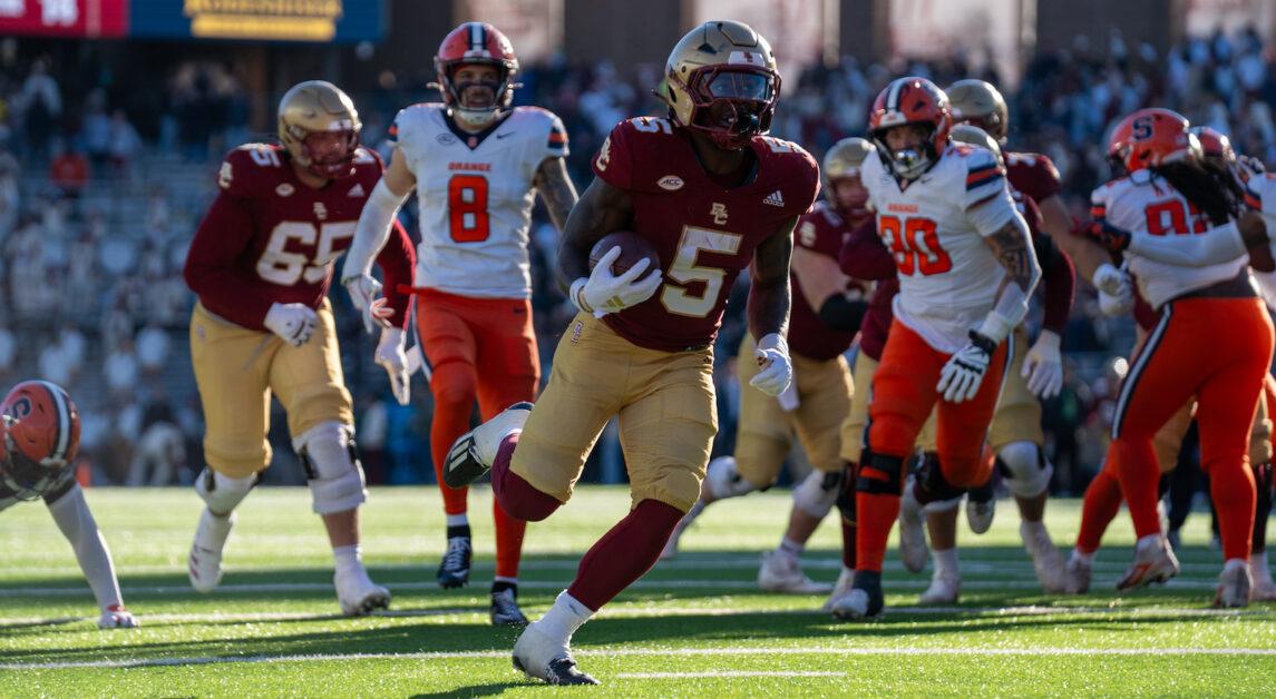 BC’s run game exploded in Saturday’s ACC victory, as Kye Robichaux and Jordan McDonald combined for 331 yards and three touchdowns on the ground. (Emily Ahern / Heights Editor)