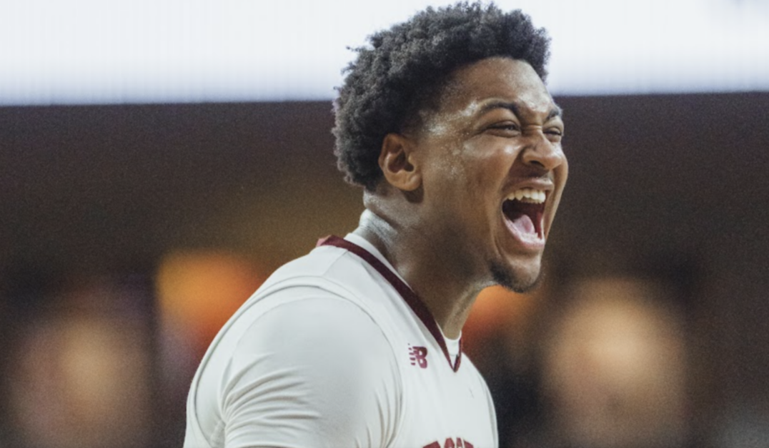 Elijah Strong, pictured, hit the game winning 3-pointer in overtime. (Henry Hurd / Heights Staff)