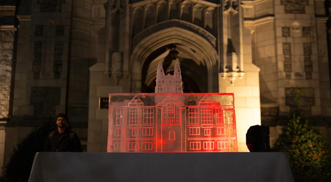 With Gasson Hall glowing in green and red, Christmas carols filling O'Neill Plaza, and students braving the cold with hot cocoa in hand, the Boston College community kicked off the holiday season at the annual Christmas tree lighting ceremony.