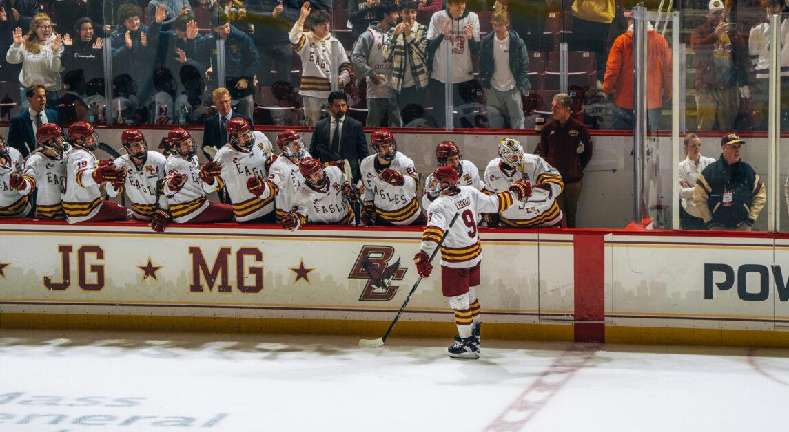 Leonard continues to shine, leading Hockey East in goals and points. (Henry Hurd / Heights Staff)