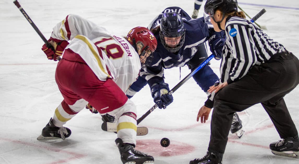 Pellerin, pictured, is tied first in Hockey East for goals this season. (Yamari Santillan / Heights Staff)