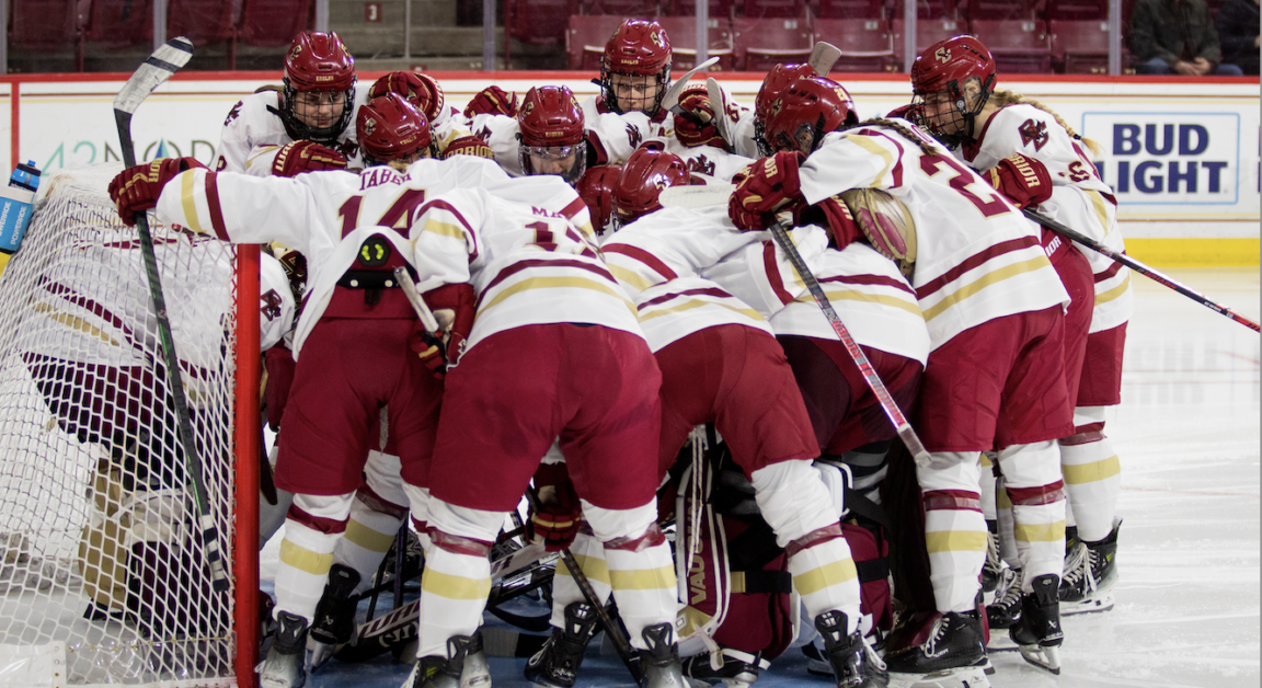 In the No. 14 Eagle's Hockey East Semifinal matchup against the No. 13 Terriers, Grace Campbell tallied 37 saves compared to BU's 38 saves. (Yamari Santillan / Heights Staff)