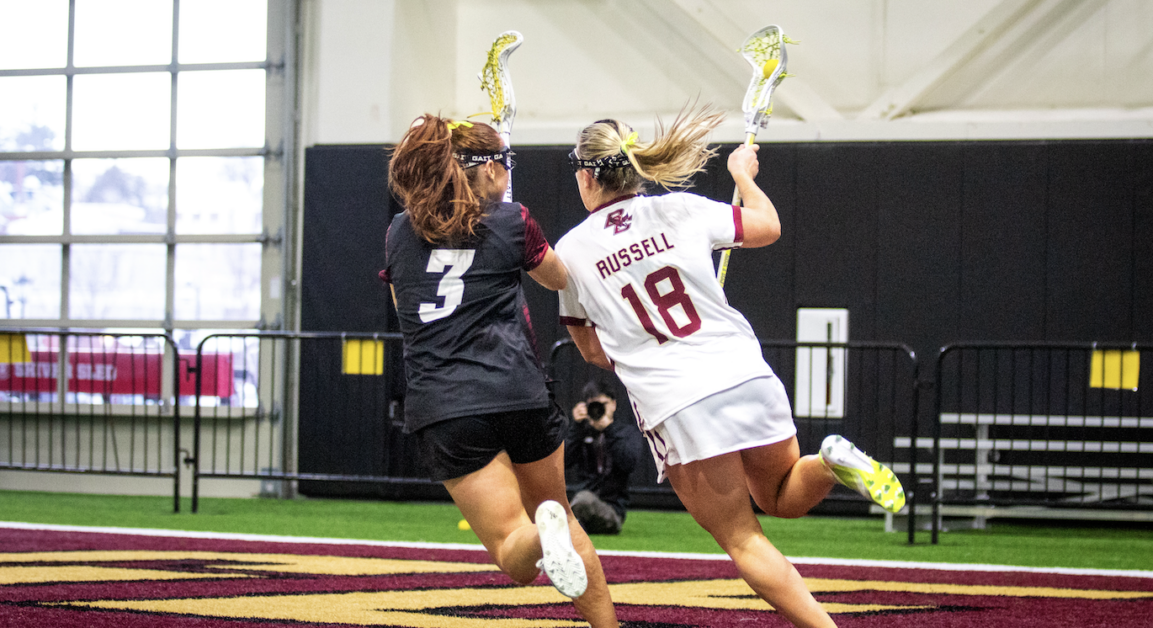 In BC's 20–4 victory over Albany, the Eagles had nine different goal scorers. (Yamari Santillan / Heights Staff)