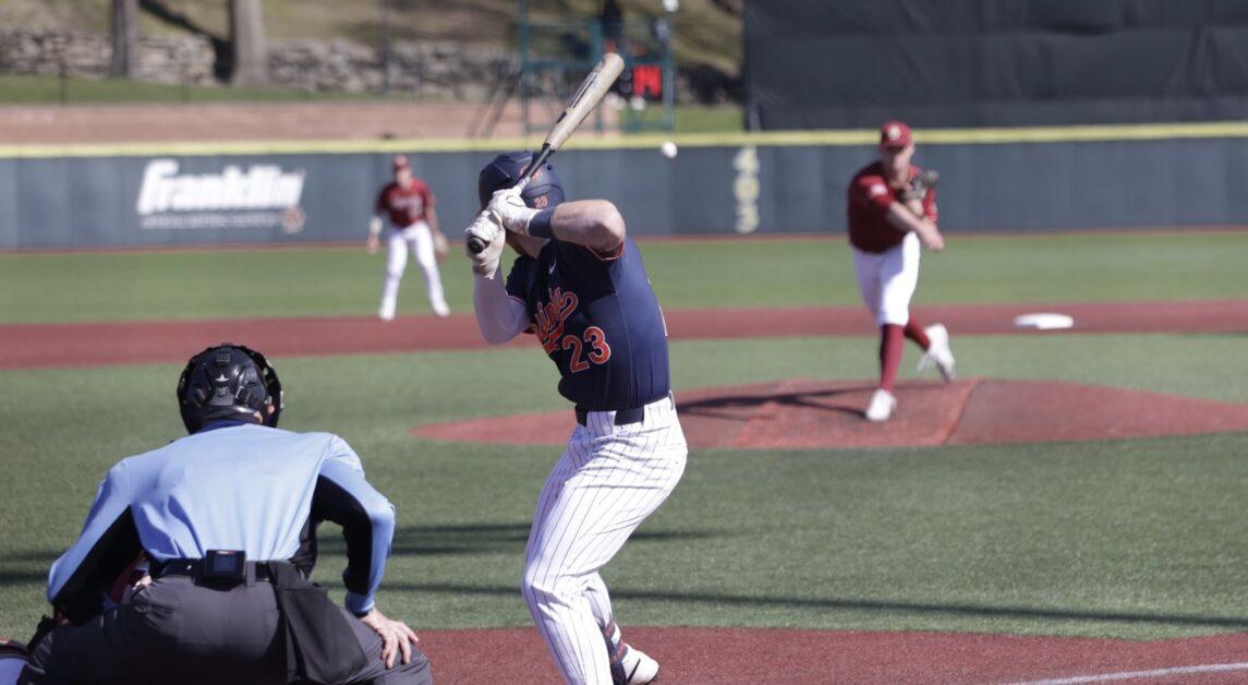 Pitcher A.J. Colarusso came into the game in the ninth inning and helped lead the Eagles to a series-winning victory. (Sarah Fleming / Heights Editor) 